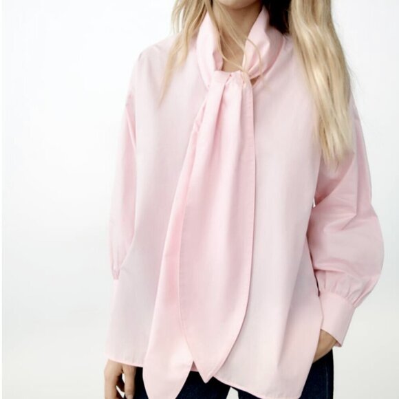 Zara Pink Scarf Neck Blouse, Size Small NWT - Picture 3 of 10